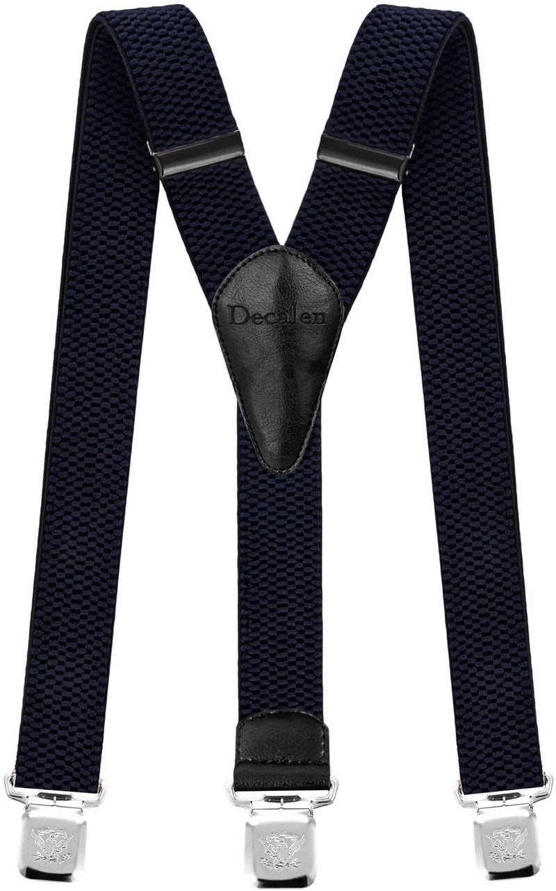 Decalen Mens Suspenders with Very Strong Clips Heavy Duty Braces One Size Fits All Big and Tall Wide Adjustable and Elastic Y Shape (Navy Blue) - Image 2